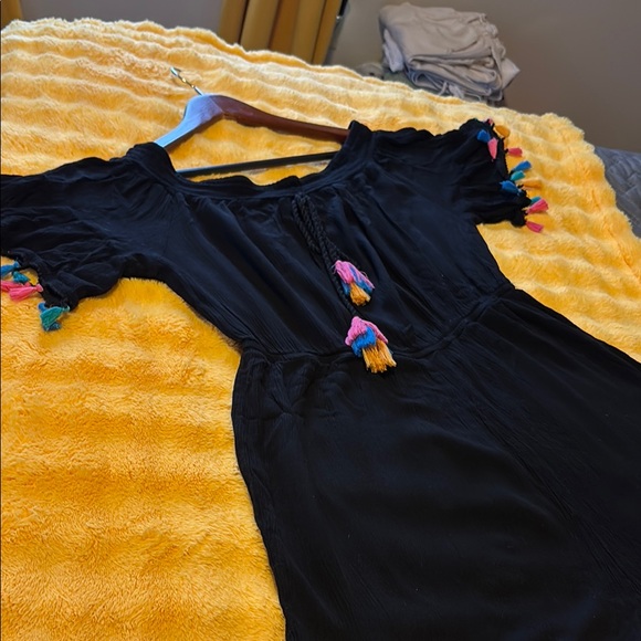 EUC- NYC Black Swim Coverup romper with Multicolor Tassels - Picture 2 of 11